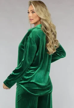 Groene Wide Leg Velvet Co Ord Set