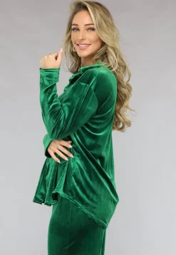 Groene Wide Leg Velvet Co Ord Set