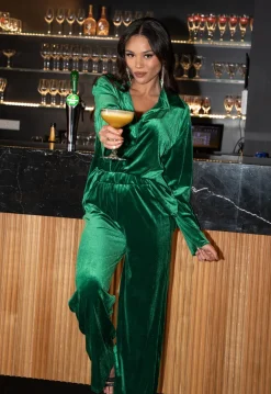 Groene Wide Leg Velvet Co Ord Set