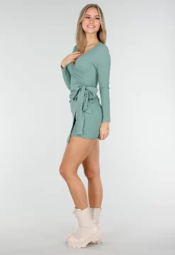 Groene Wikkel Top met Lange Mouwen en Stretch