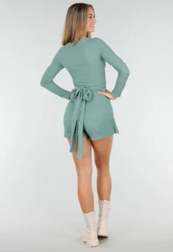 Groene Wikkel Top met Lange Mouwen en Stretch