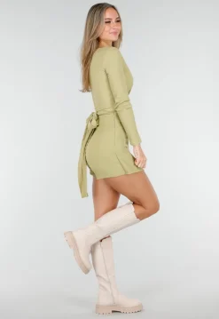Groene Wikkel Top met Lange Mouwen en Stretch