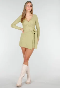 Groene Wikkel Top met Lange Mouwen en Stretch