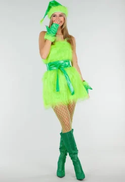 Groen Grinch Kostuum van Fluffy Stof met Ceintuur