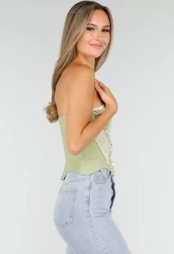 Groen Strapless Korset met Satijnen Veters
