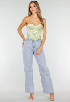 Groen Strapless Korset met Satijnen Veters