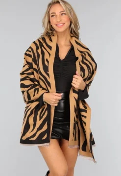 Grote Camel Zebra Print Sjaal