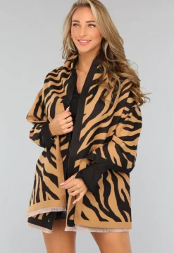 Grote Camel Zebra Print Sjaal