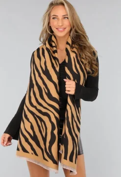 Grote Camel Zebra Print Sjaal