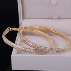 Grote Gouden Gaas Oorbellen met Strass