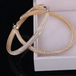 Grote Gouden Gaas Oorbellen met Strass
