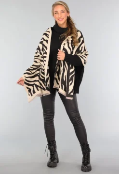Grote Omslagdoek met Zebra Print in Beige