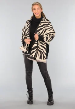 Grote Omslagdoek met Zebra Print in Beige