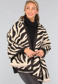 Grote Omslagdoek met Zebra Print in Beige