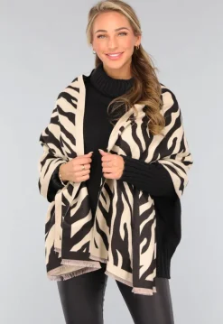 Grote Omslagdoek met Zebra Print in Beige