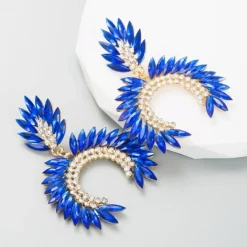 Grote Strass Statement Oorbellen Blauw