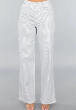 High Rise Straight Leg Jeans met Streeppatroon