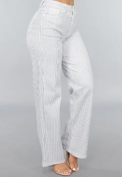 High Rise Straight Leg Jeans met Streeppatroon