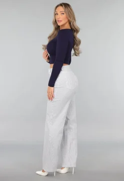 High Rise Straight Leg Jeans met Streeppatroon