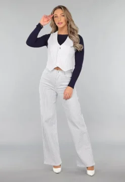 High Rise Straight Leg Jeans met Streeppatroon