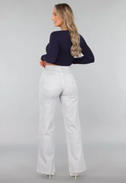 High Rise Straight Leg Jeans met Streeppatroon