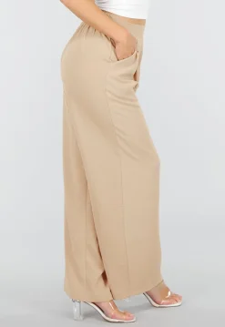 High Waist Beige Linnen Look Petite Broek met Tailleband