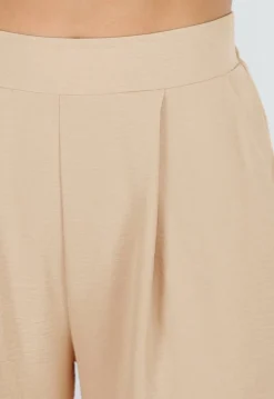 High Waist Beige Linnen Look Petite Broek met Tailleband