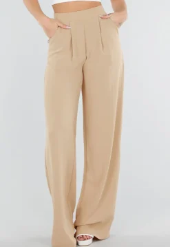 High Waist Beige Linnen Look Tall Broek met Tailleband