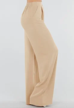 High Waist Beige Linnen Look Tall Broek met Tailleband