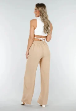 High Waist Beige Soepele Pantalon