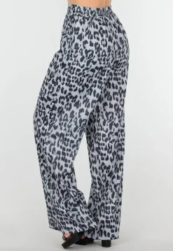 High Waist Leopard Print Linnelook Broek met Steekzakken