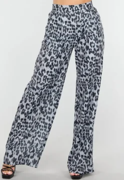 High Waist Leopard Print Linnelook Broek met Steekzakken