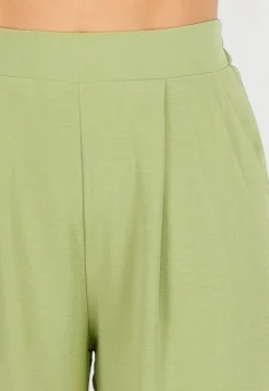 High Waist Olijfgroene Broek met een Linnenlook
