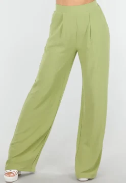 High Waist Olijfgroene Broek met een Linnenlook