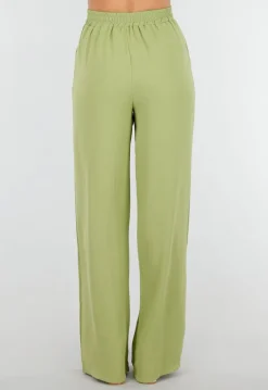 High Waist Olijfgroene Broek met een Linnenlook