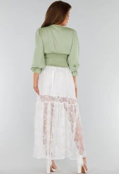 High Waist Witte Maxi Rok van Kant met Onderrok