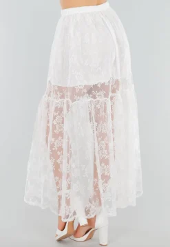 High Waist Witte Maxi Rok van Kant met Onderrok