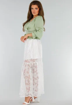 High Waist Witte Maxi Rok van Kant met Onderrok