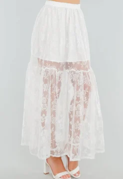 High Waist Witte Maxi Rok van Kant met Onderrok