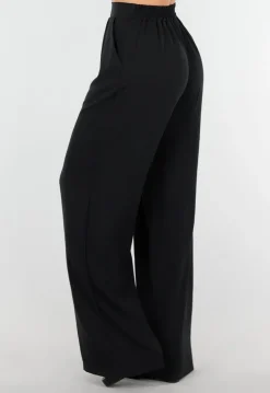 High Waist Zwarte Linnen Look Broek met Tailleband