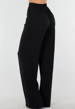 High Waist Zwarte Linnen Look Tall Broek met Tailleband