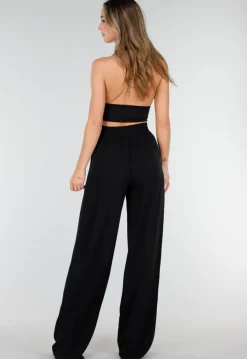 High Waist Zwarte Linnen Look Tall Broek met Tailleband