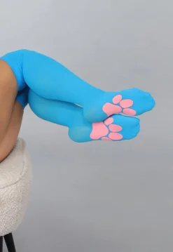 Hoge Blauwe Kousen met Antislip Pootafdrukken