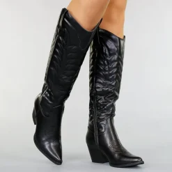 Hoge Zwarte Cowboylaarzen met Stiksels