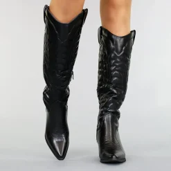 Hoge Zwarte Cowboylaarzen met Stiksels