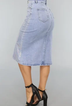 Holografische Coated Midi Denim Rok