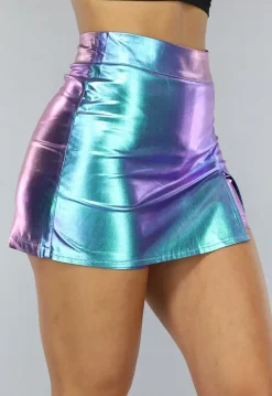 Holografisch Turquoise Split Skort