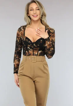 Kanten Korset Bodysuit met Bloemenprint