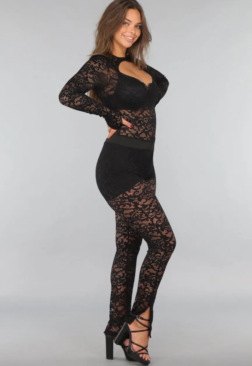 Kanten Two Piece met Bodysuit en Split Legging