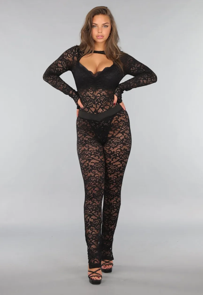 Kanten Two Piece met Bodysuit en Split Legging